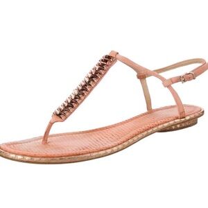 Brian Atwood Peach Sandals with Embellished Strap